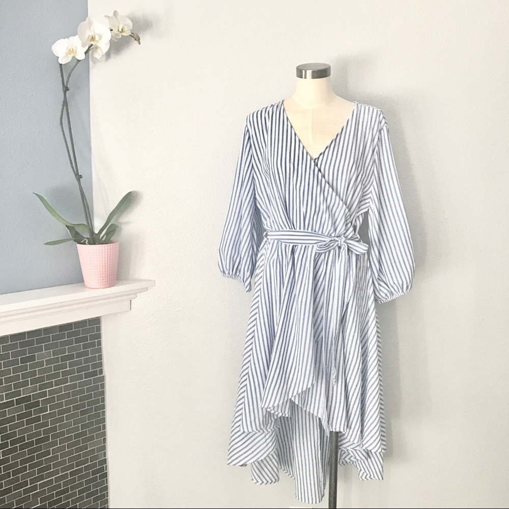 🔺ONE LEFT🔺Plus Size Blue & White Hi-Low Dress - Picture 2 of 8