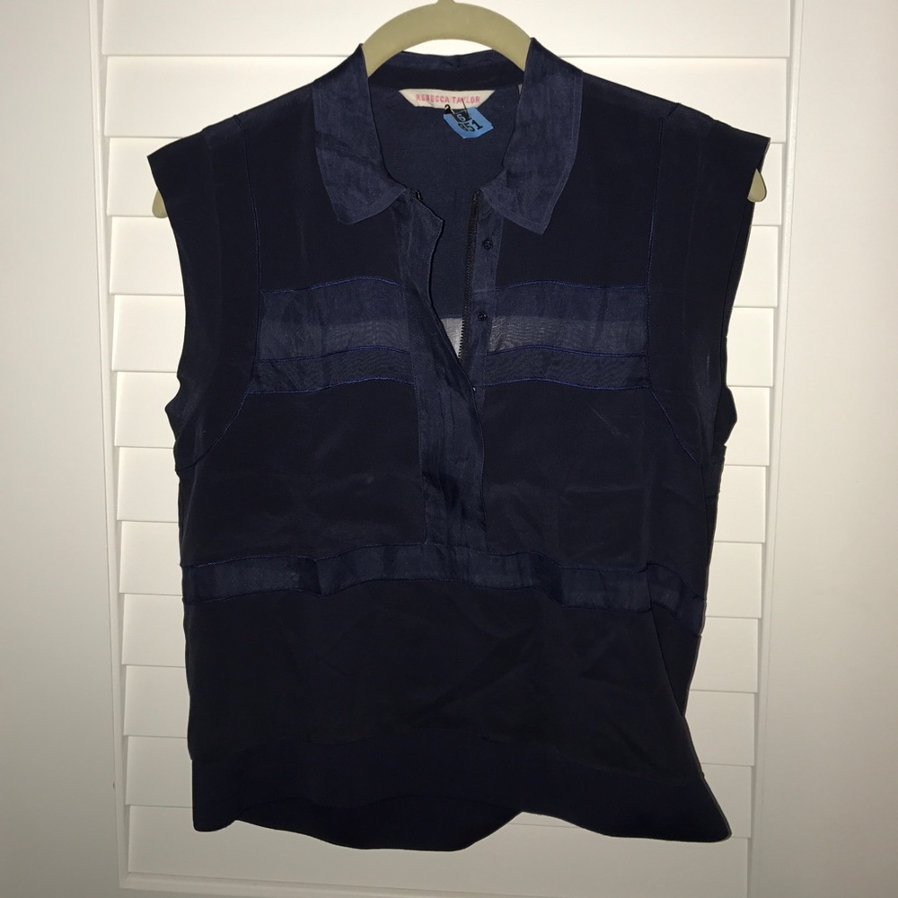 💯% Silk Navy Rebecca Taylor Short Sleeve Blouse