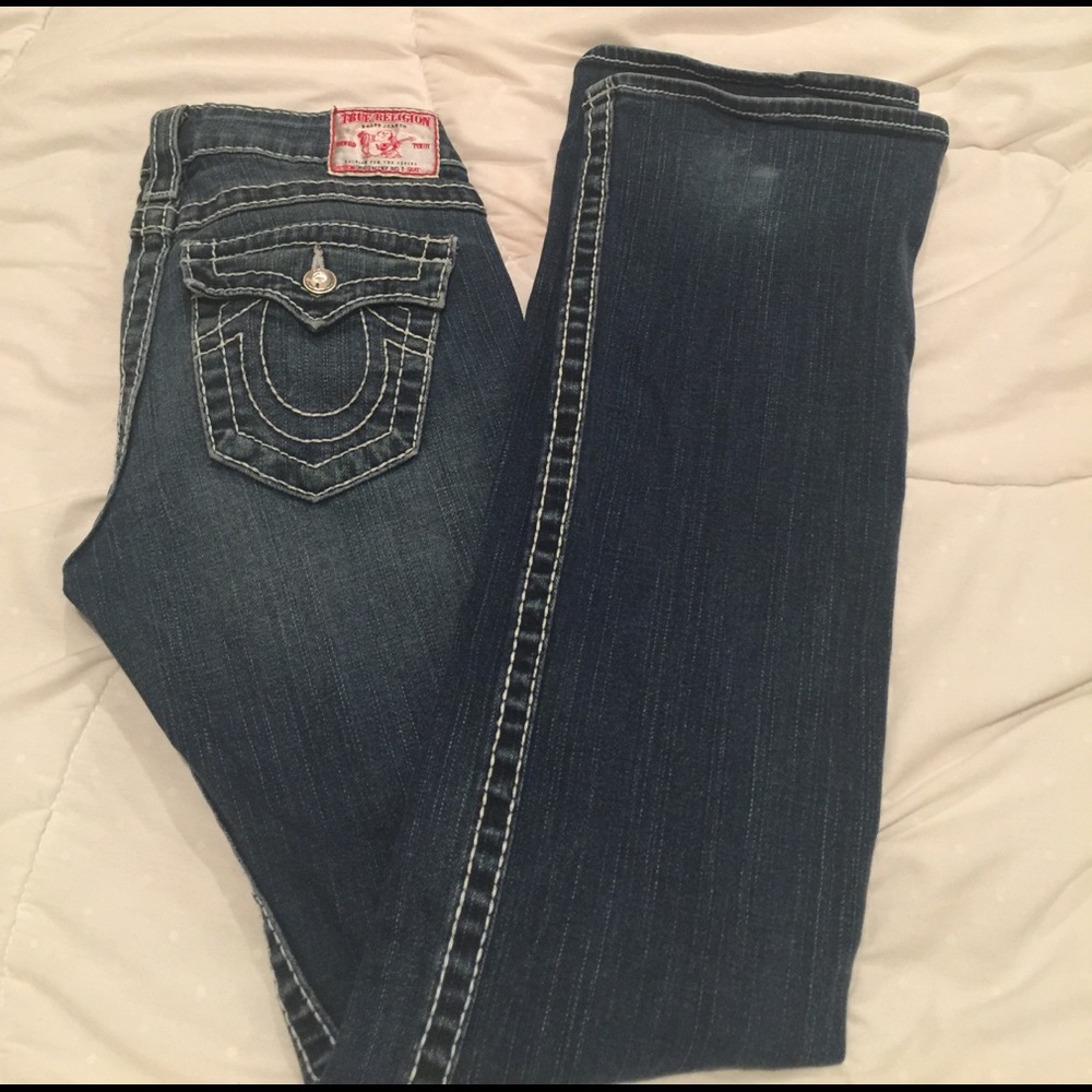 True Religion distressed flare denim