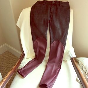 BCBG distressed black and faux leather jeans