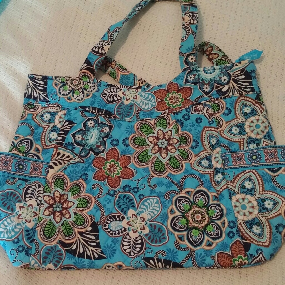 Rare Vera Bradley Bali Blue Pleated Tote NWOT
