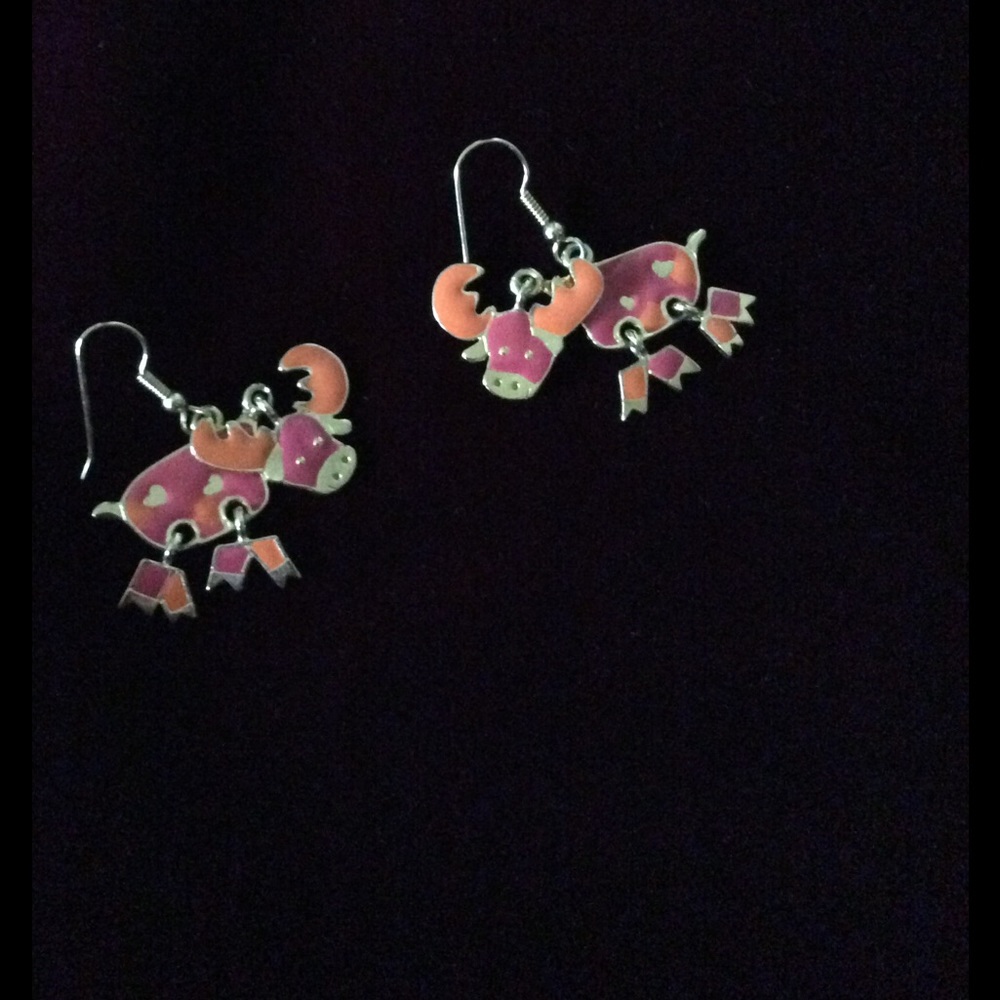 Pink & orange "bull" earrings