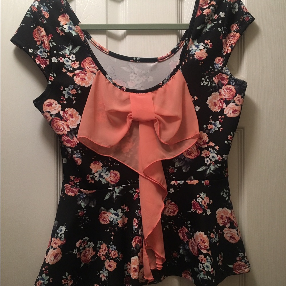 Black and coral floral peplum