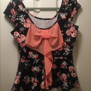 Black and coral floral peplum