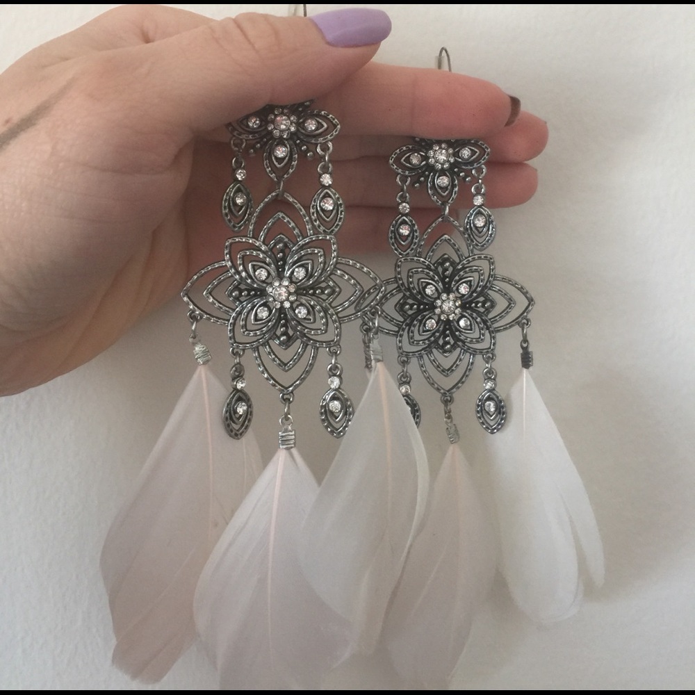 Dangling Feather Bling Earrings