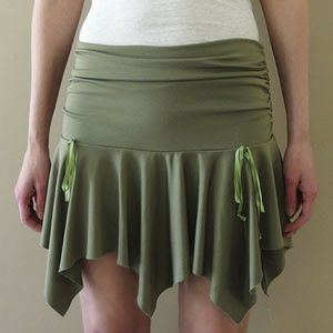 Olive Green Asymmetrical Hem Drop Skirt