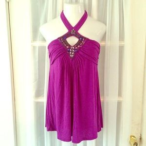 Lane Bryant Plus 16 Purple Jeweled Halter Top