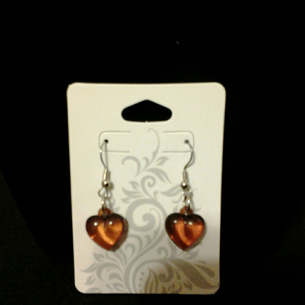 Handmade amber heart dangle earrings