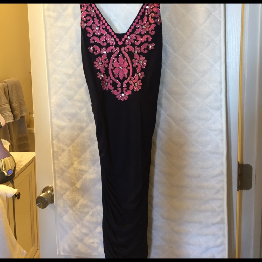 INC navy dress with pink detailing.