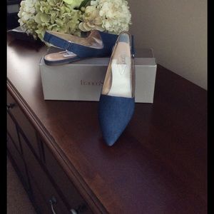 Denim sling back flats.