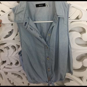 Blue front tie crop top