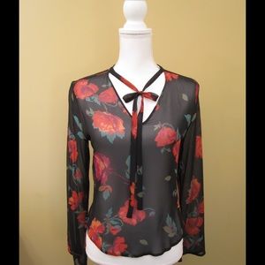 Express Silk Sheer Floral top Size 3/4