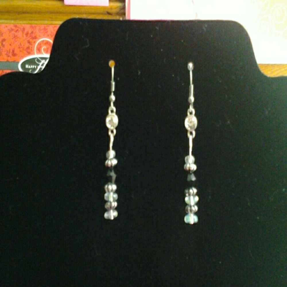 Handmade crystal, silver and black dangle earrings