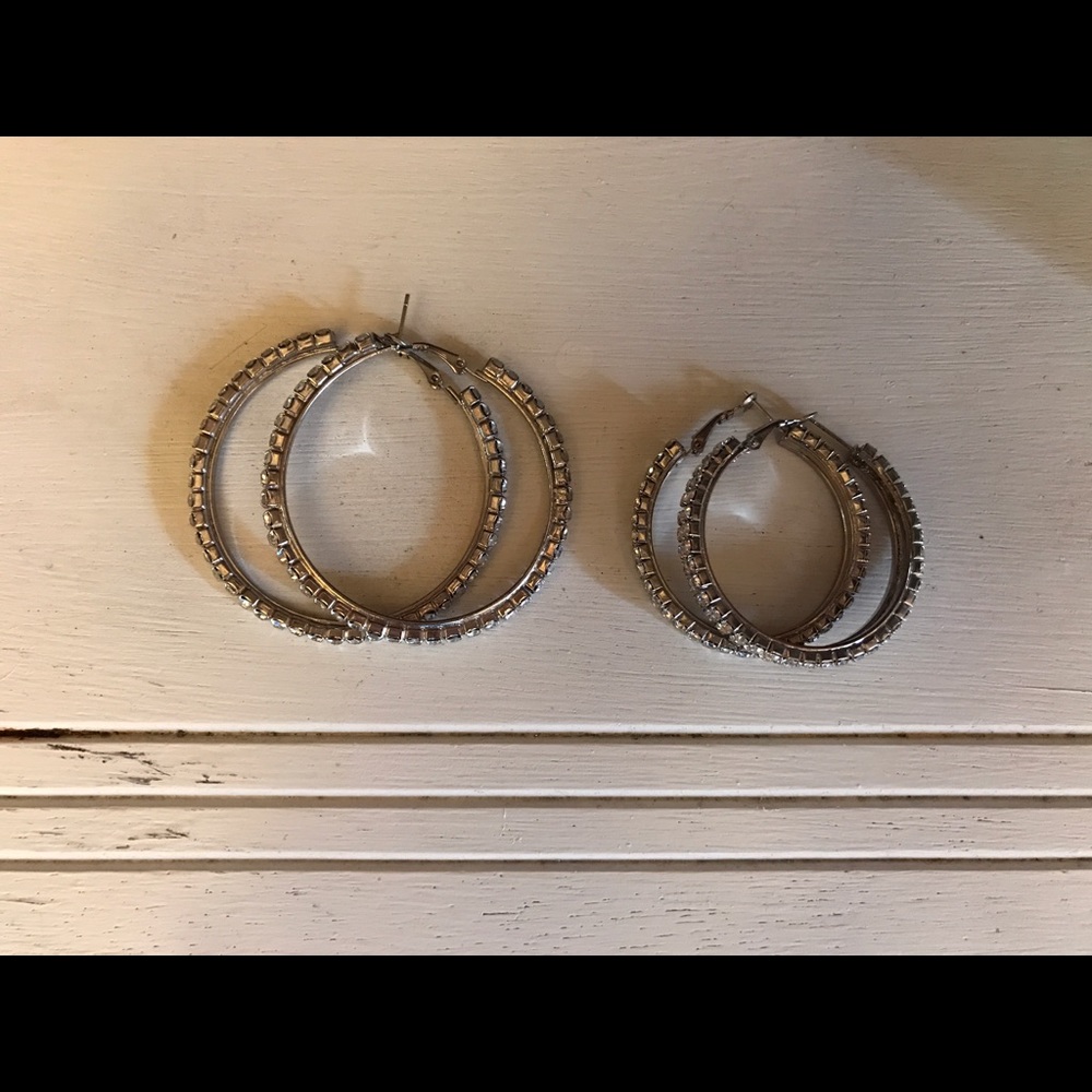 Bundle of two rhinestone hoop earrings