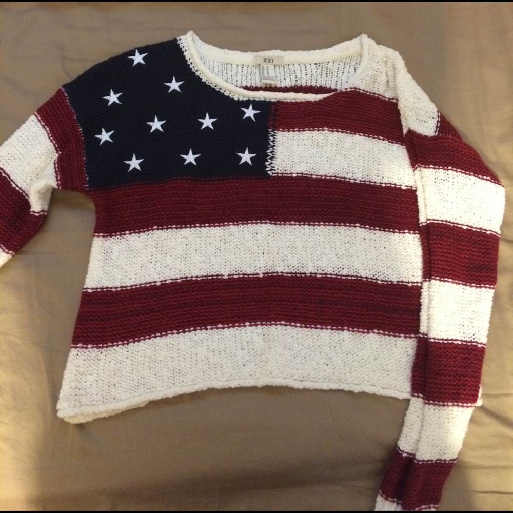Long Sleeve American Flag Forever 21 Sweater