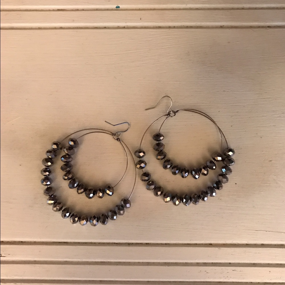 Grey iridescent large hoop earrings