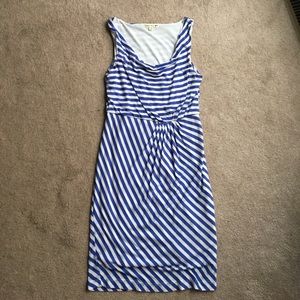 Cowl Neck Blue and White Striped Dress