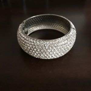 Thick Silver Rhinestone Bangle