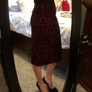 Burgundy Pencil Skirt with Black Velvet Detail