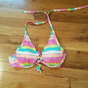 VS Color Striped Halter Push-up Bikini Top