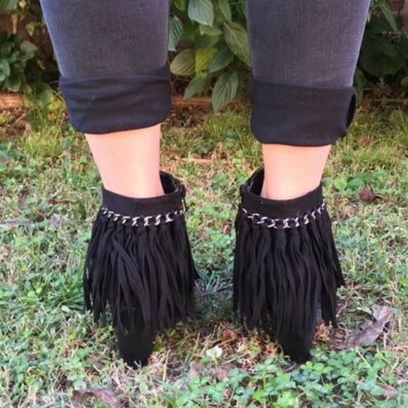 Black Fringe Boho Chic Booties - Picture 7 of 8