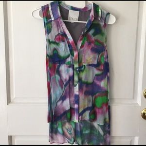 Button down slit back blouse with beaded collar