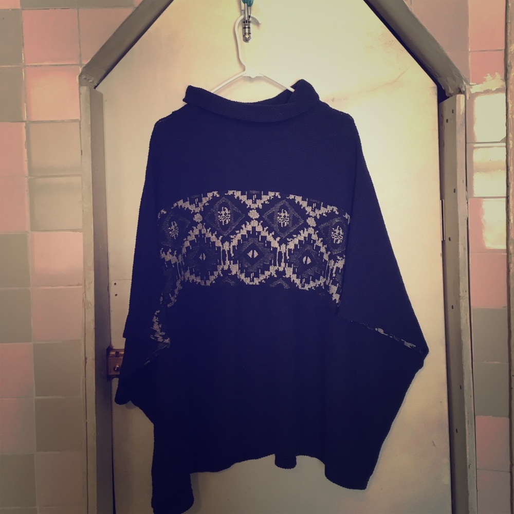 Bershka Navy Blue knit cape with high collar
