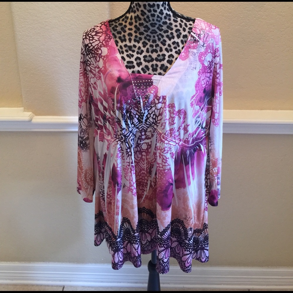 Pink patterned peasant blouse