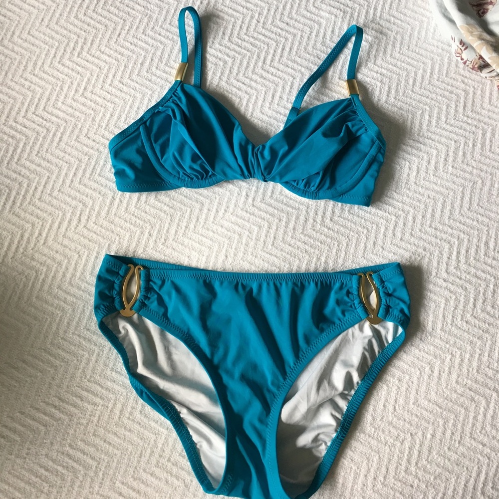 Lands' End turquoise bikini 👙top sz 2 bottom sz 4