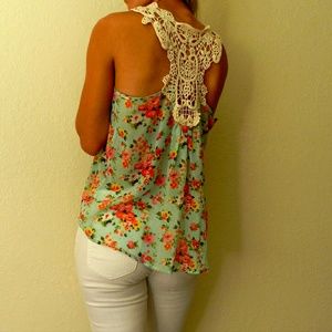 Floral and lace tank top