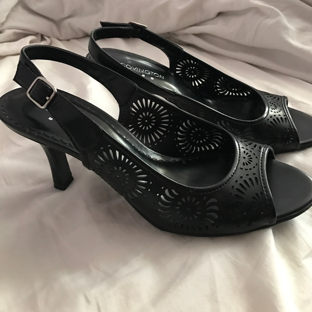 Flower Laser Cut Black Heels