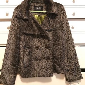 BKE black and grey animal print faux fur coat