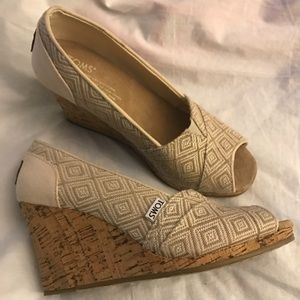 TOMS cork open toe wedge size 7.5 women
