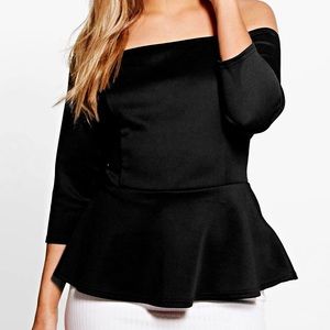 NWT boohoo Off Shoulder Black Peplum Top