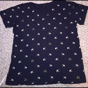 J Crew Navy T Shirt Sz Med Gold Birds