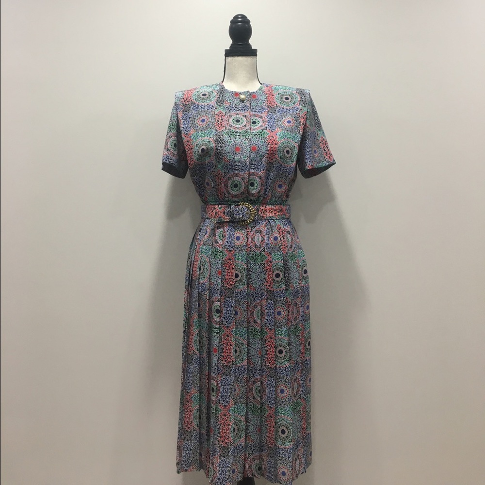 Vintage Leslie Fay Retro Printed Dress Geometric
