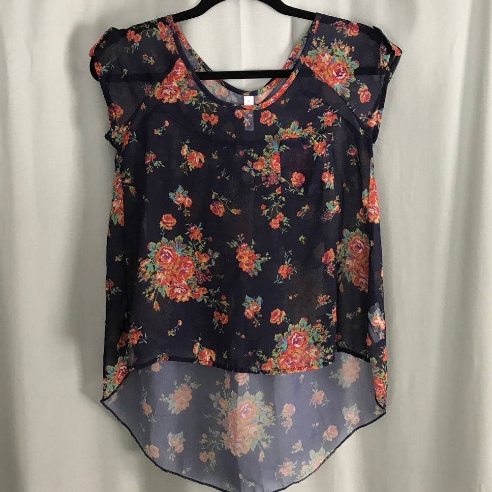 Navy and floral top