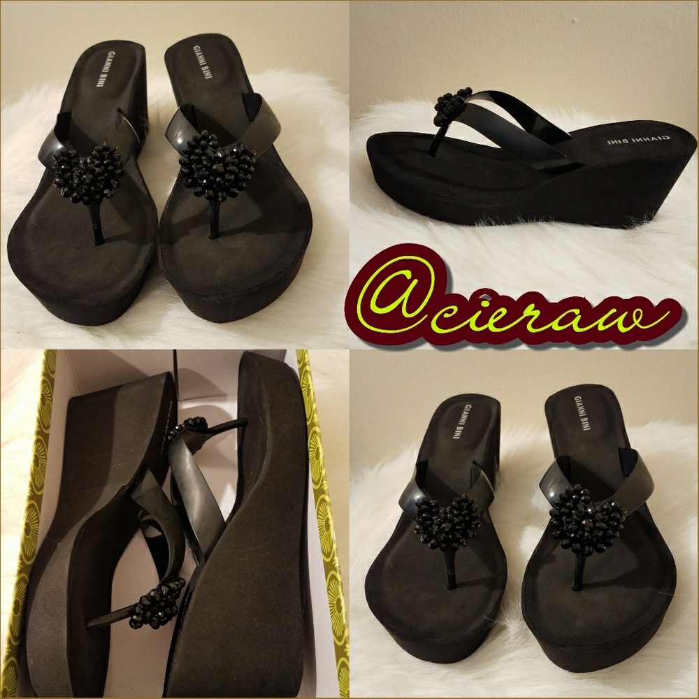 Black Wedge Sandals