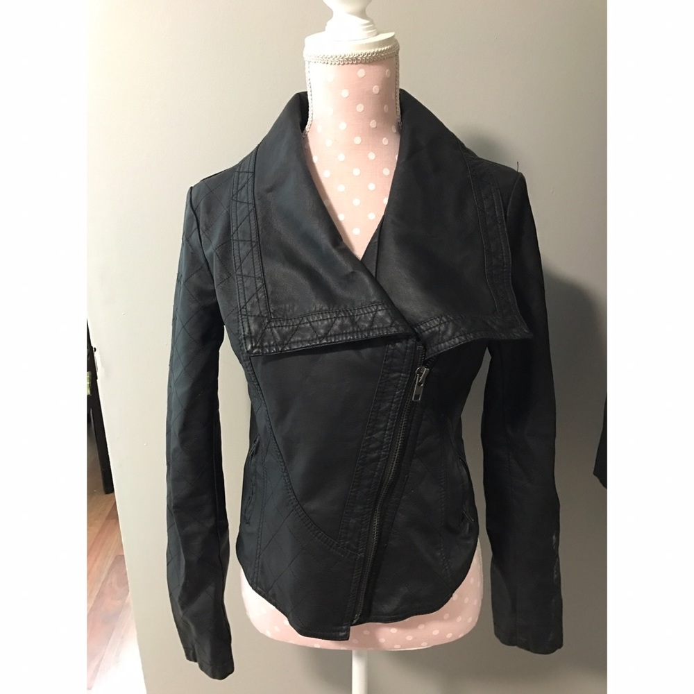 Faux leather jacket.