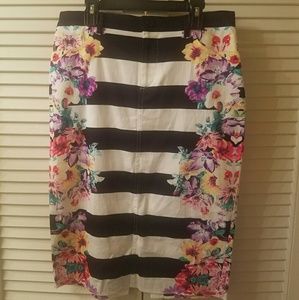 Floral and Stripped Pencil Skirt