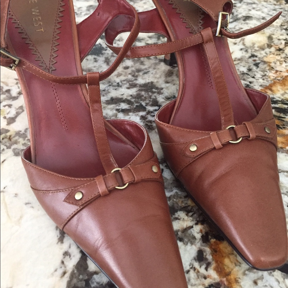 Brown t strap shoes