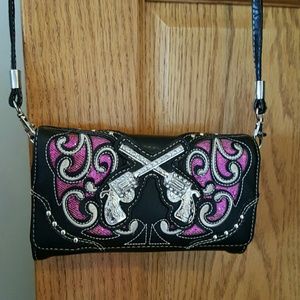 Black leather crossbody embellished wallet purse