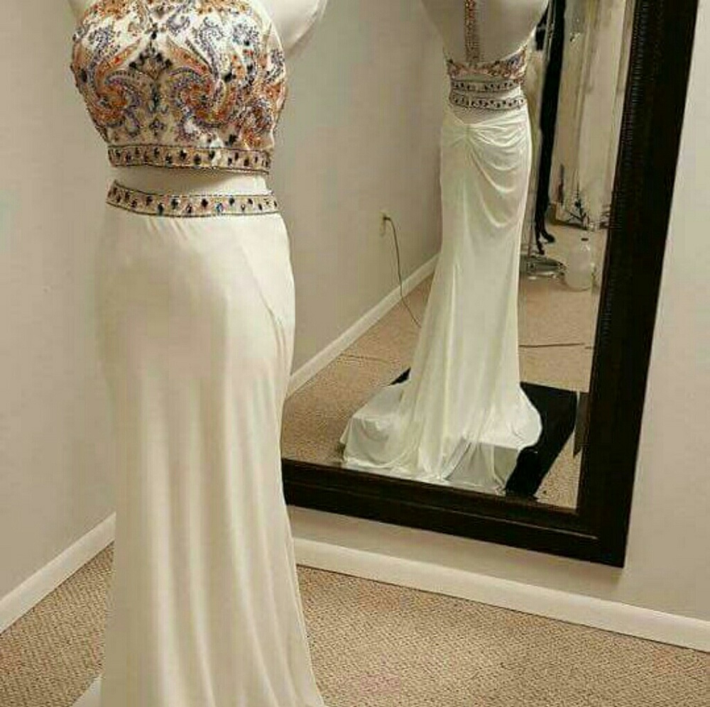 White two piece prom dress
