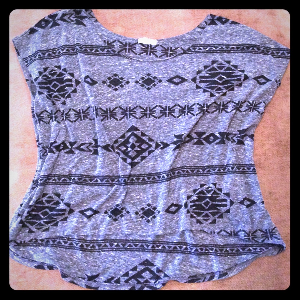 Heather Grey Black Aztec High-low Crop Top