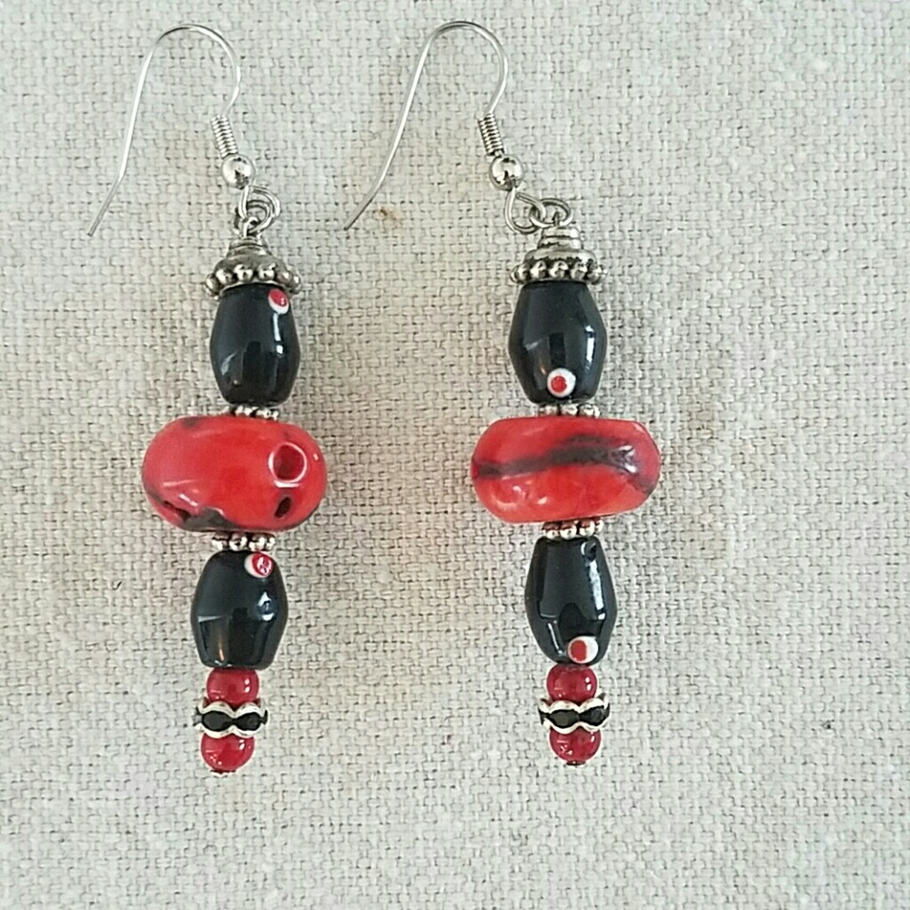 Handmade Black And Red Earrings