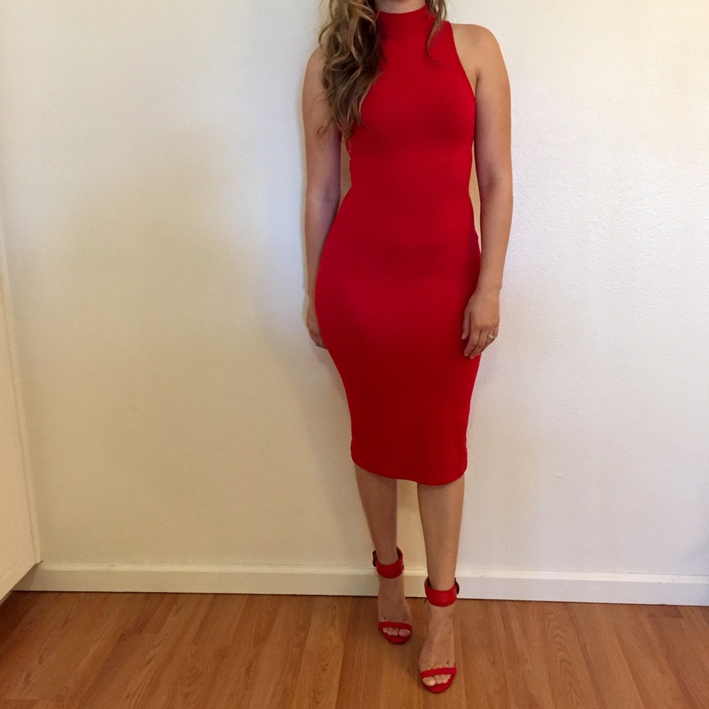 •LAST ONE• Red High Neck Midi Dress - Picture 7 of 7