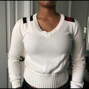 **SOLD** White Tommy Hilfiger sweater with logo on shoulder