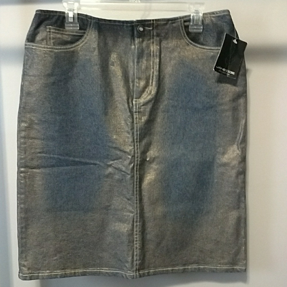 NWT Jane Doe Collection Gold Coated Denim Skirt