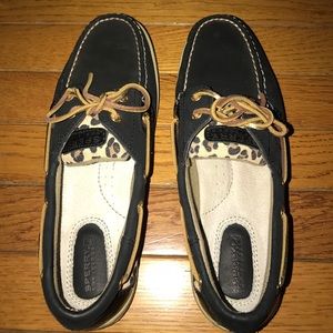 Black and leopard Sperry Topsiders