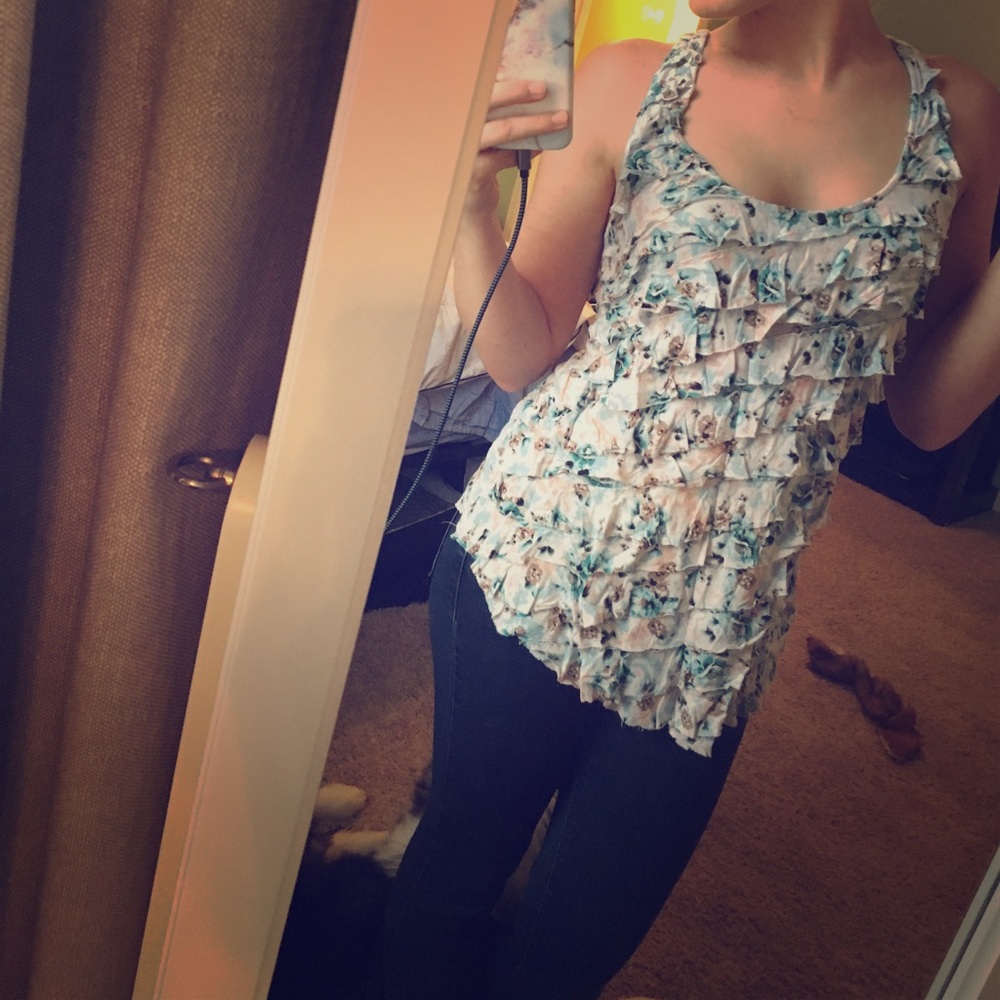 Kimchi Blue pastel floral ruffle tank
